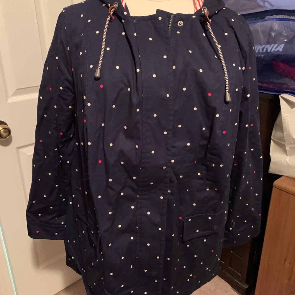 Women’s Navy Polka Dot Rain Jacket with Hood